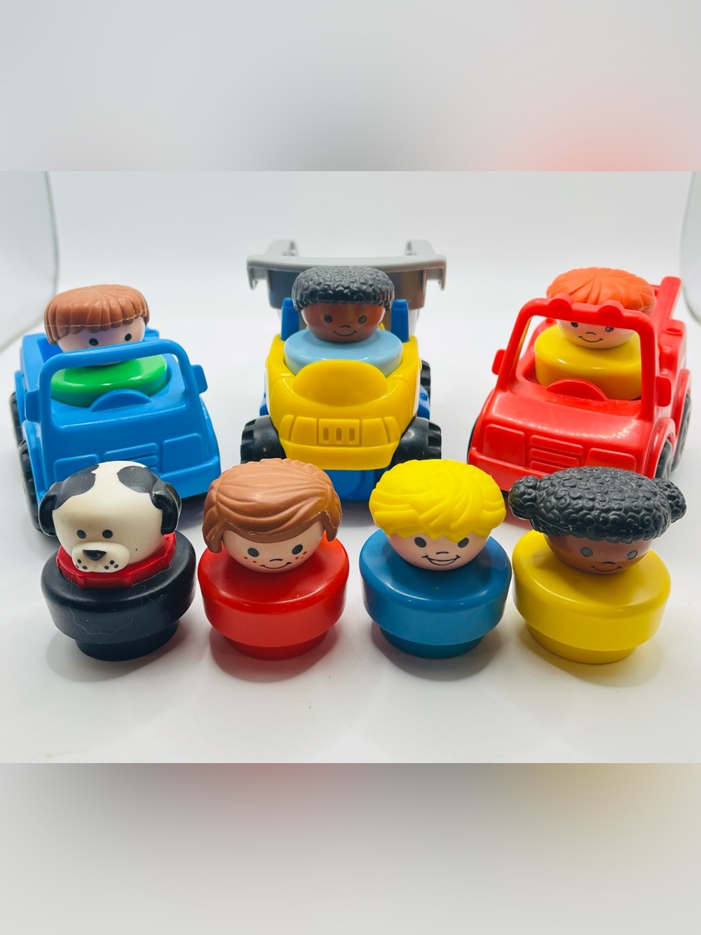 Vintage Fisher Price Little People Chunky Lot Of 7 Figures And 3 Vehicles